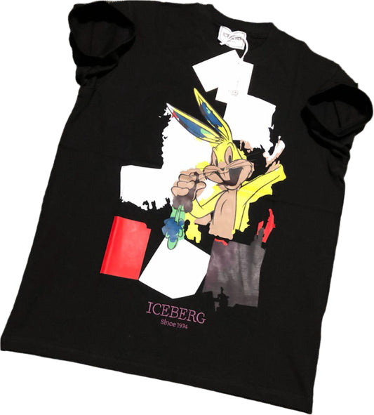 Iceberg Cartoon-print Crew-neck T-shirt In Schwarz